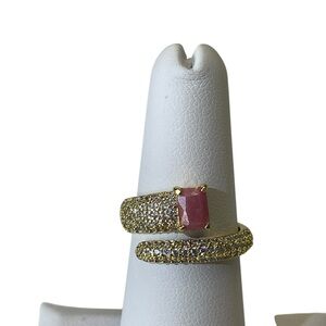 Bomb Party Ring Sz 6 “Wrapped In Good Trouble" Genuine Rhodonite on Gold NIB